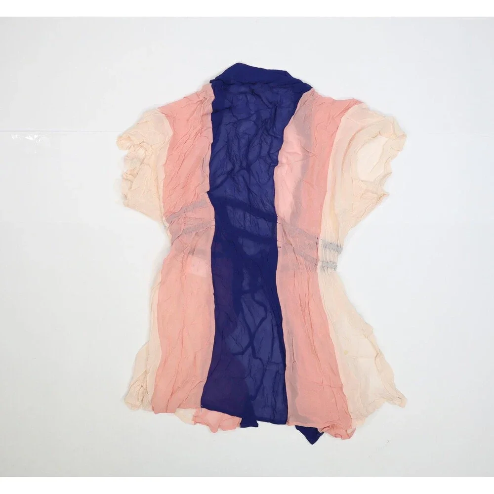 NFC Blouse Womens XS/S Pink Blue Colorblock Kimono Sheer Elastic Waist Top - Picture 6 of 11